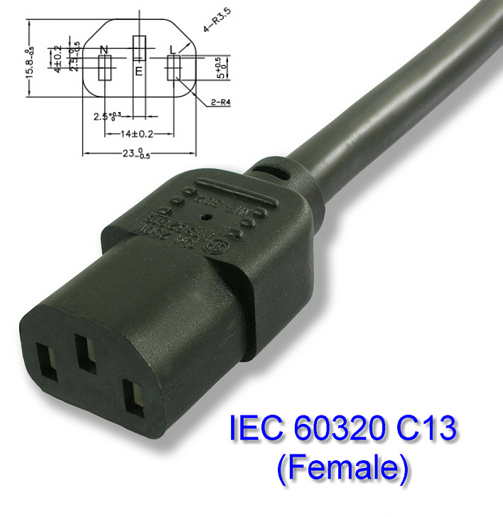 IEC 60320 C13 Sich BS 1363, CEE 7/7, SEV 1011, CET 23-50, NEMA 5-15P Power Cable