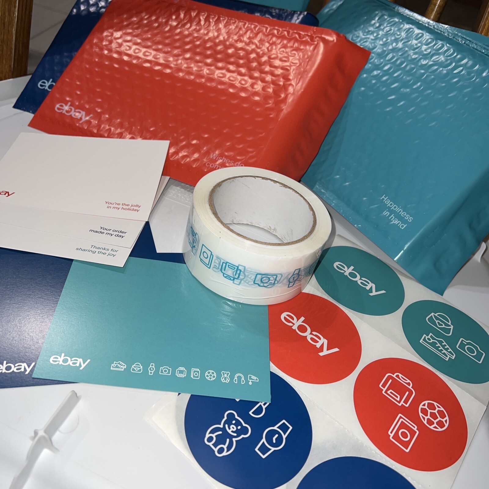 25 eBay Branded Shipping Supplies STARTER KIT Teal Tape Postcards FUN COLORS