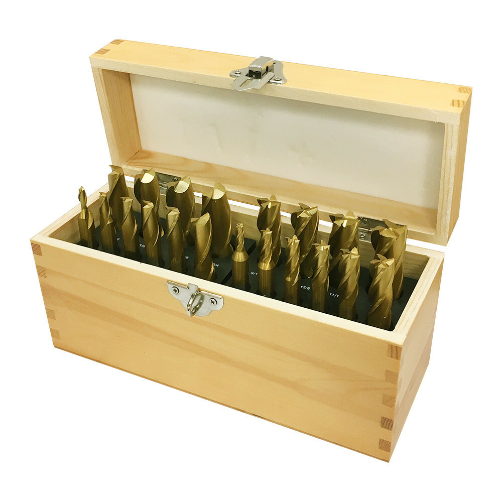 20 Pc HSS Tin Coated End Mill Set 4 & 2 Flute 3/8” – 3/4” Milling Drilling