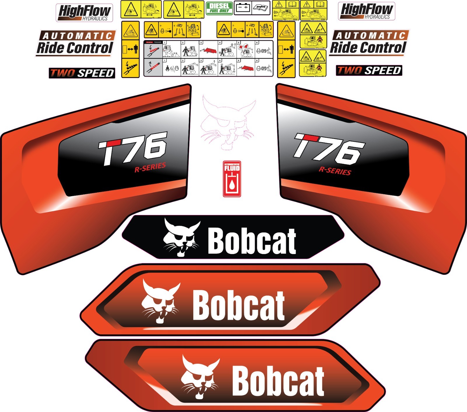 Fits Bobcat T76 Decal Kit Skid Steer / safety decals 3M VINYL / FREE SHIPPING