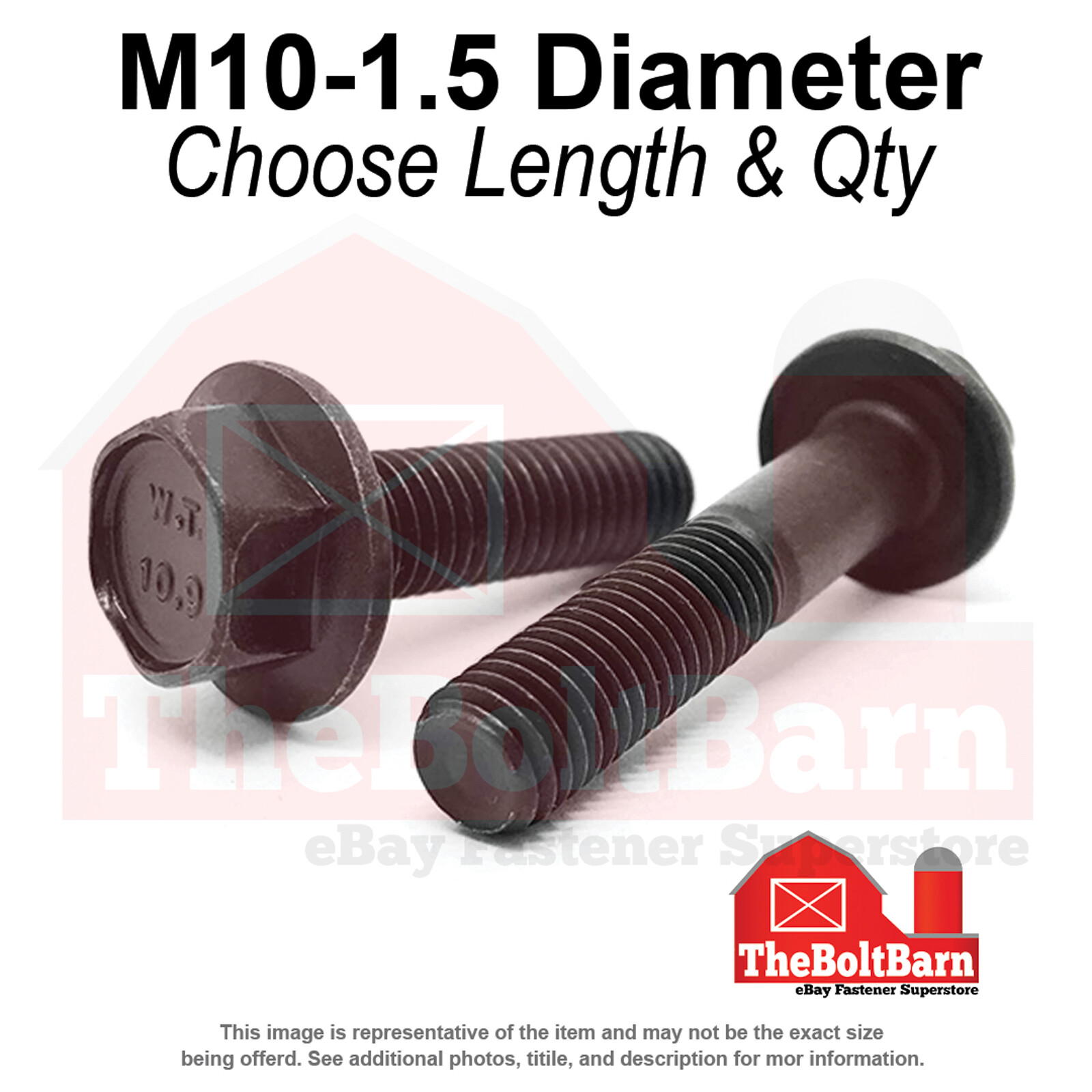 M10-1.5 Class 10.9 Hex Flange Screws Frame Bolts Phos & Oil (Pick Length &Qty)