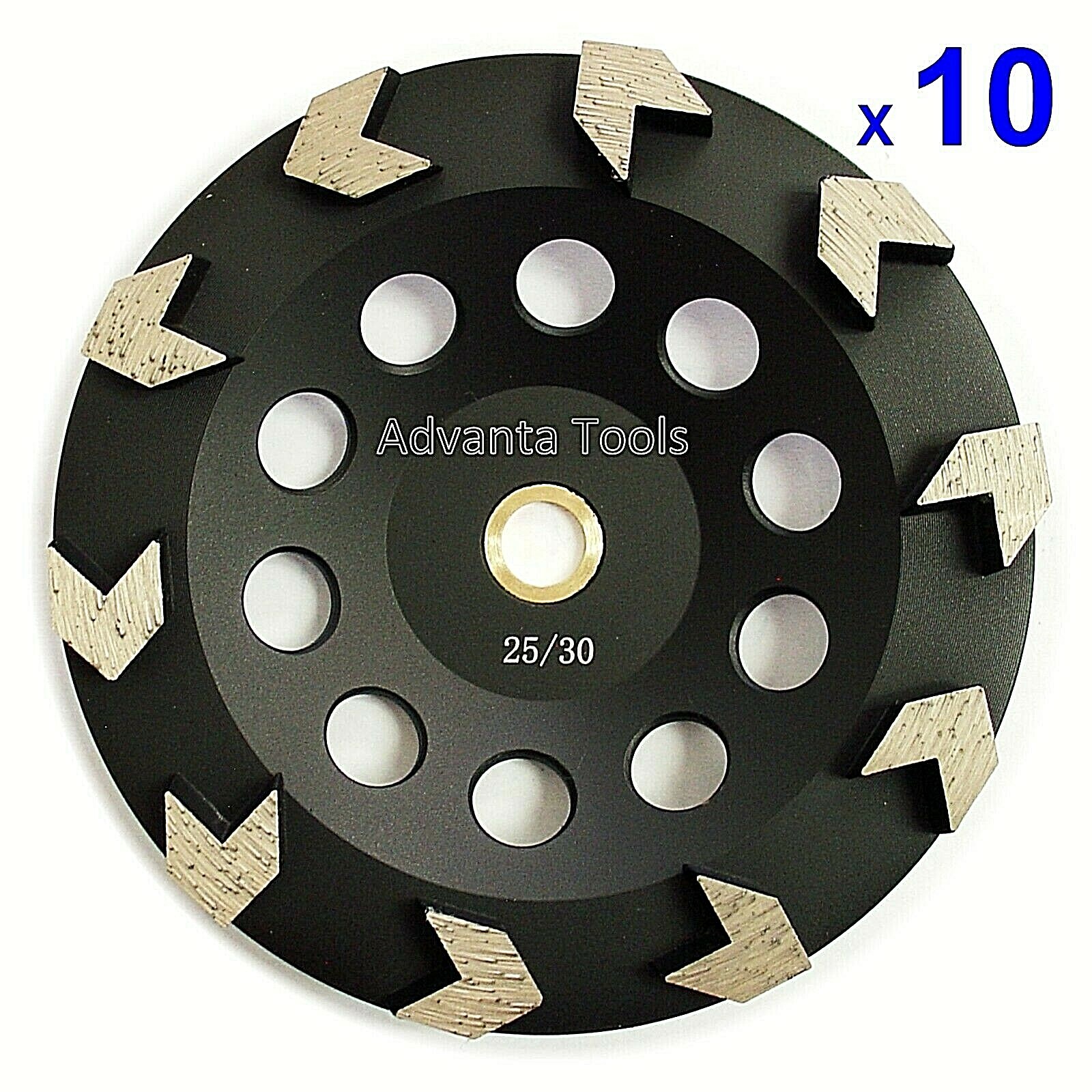 Pack of 10, 7” Arrow Segment Concrete Grinding Cup Wheel with 25/30 Grit Diamond