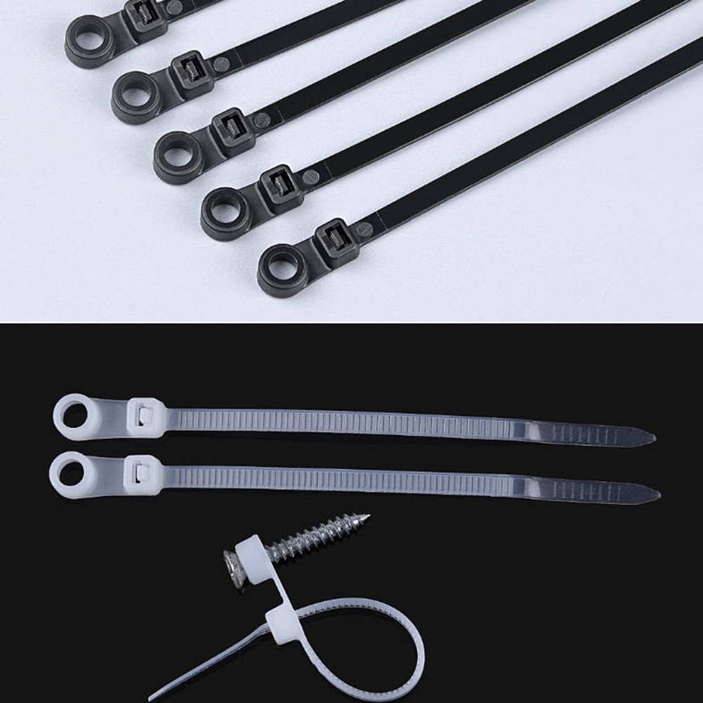 100PCS Nylon Cable Ties Self Locking with Screw Hole Mount for Cable Bundling