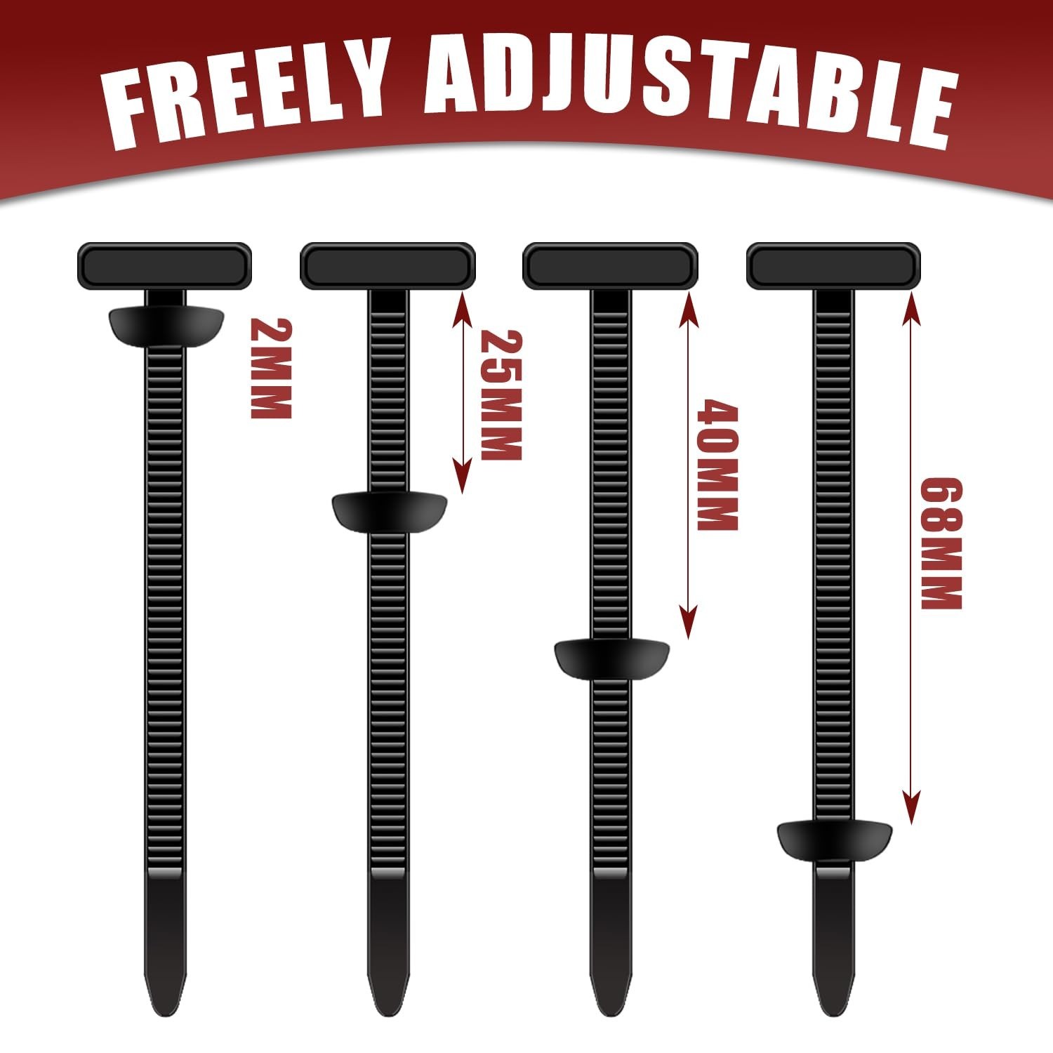 200 PCS Nylon Universal Cable Tie Buckle，Heavy Duty Self-Locking Zip Ties Holder
