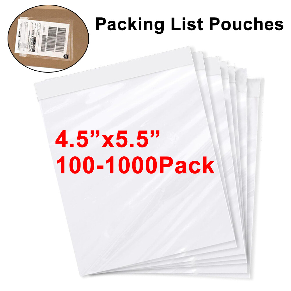 4.5”x 5.5” Packing List Envelopes Clear Self Adhesive Enclosed Invoice Pouches
