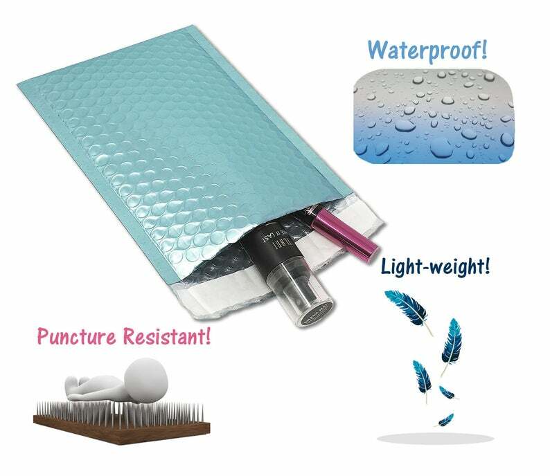 7×11 Holographic, Ice Blue Metallic Bubble Mailers, Padded Self Sealing Envelope