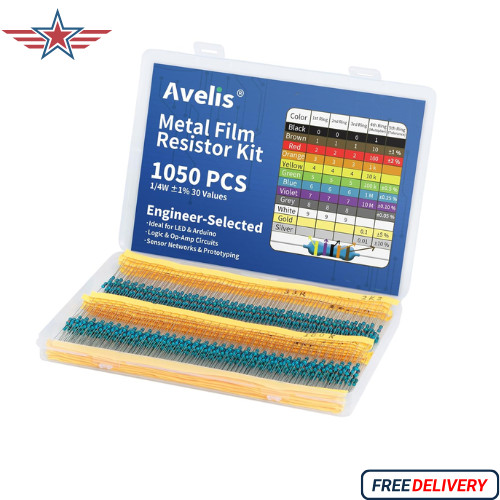 1050 Pcs 30 Values Resistor Kit 1/4 W +-1% Metal Film Fixed Resistors Assortment
