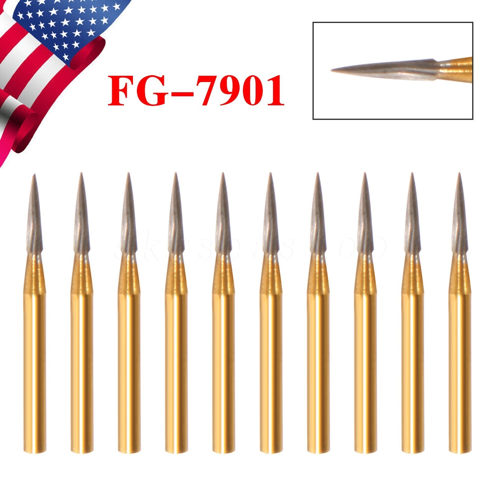 Dental Tungsten Carbide Gold Burs Trimming / Finishing / Polishing Flame FG7901