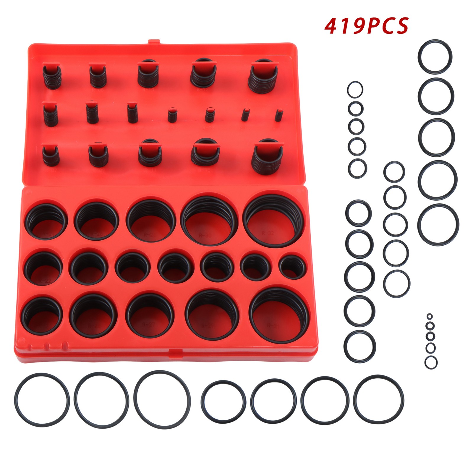419 PCS Universal O Ring Assortment Set Metric Oil Proof Kit 32 Size O-Ring Case