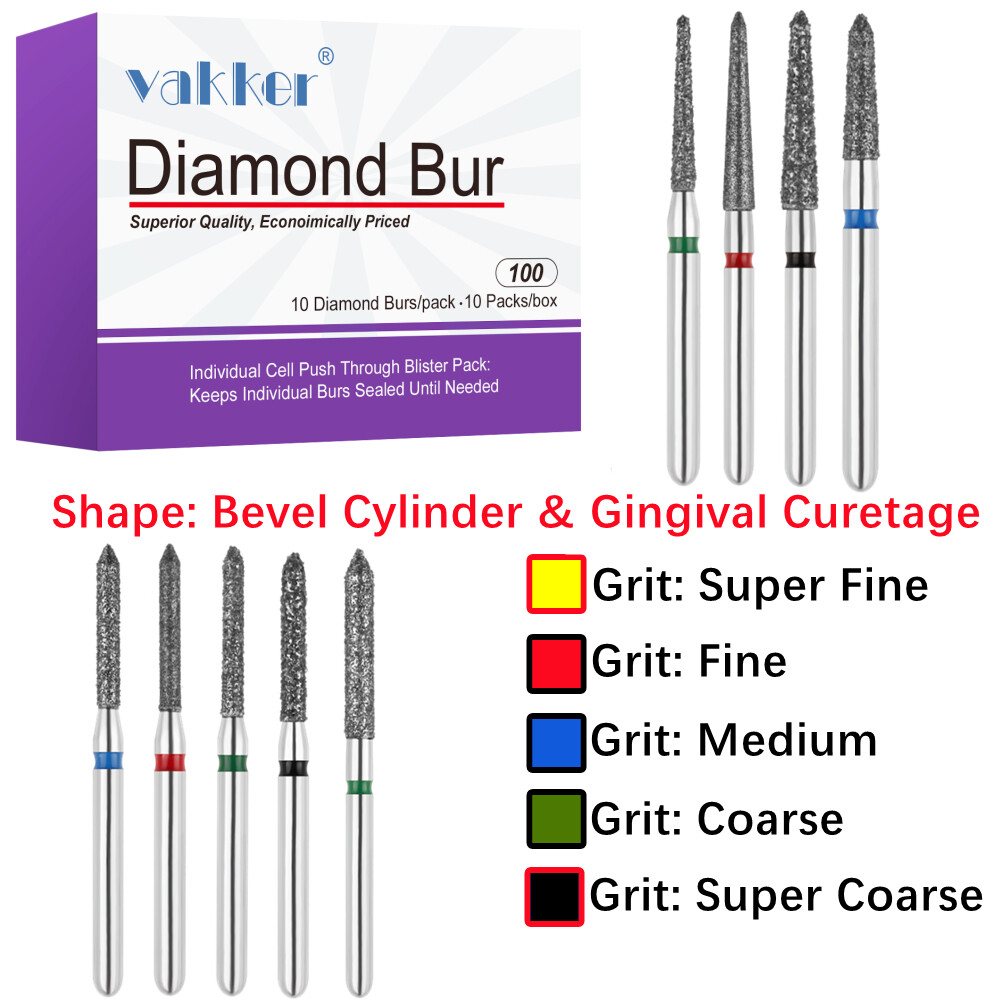 10pc Dental FG Diamond Burs Bevel Cylinder & Gingival Curetage Polishing Burs