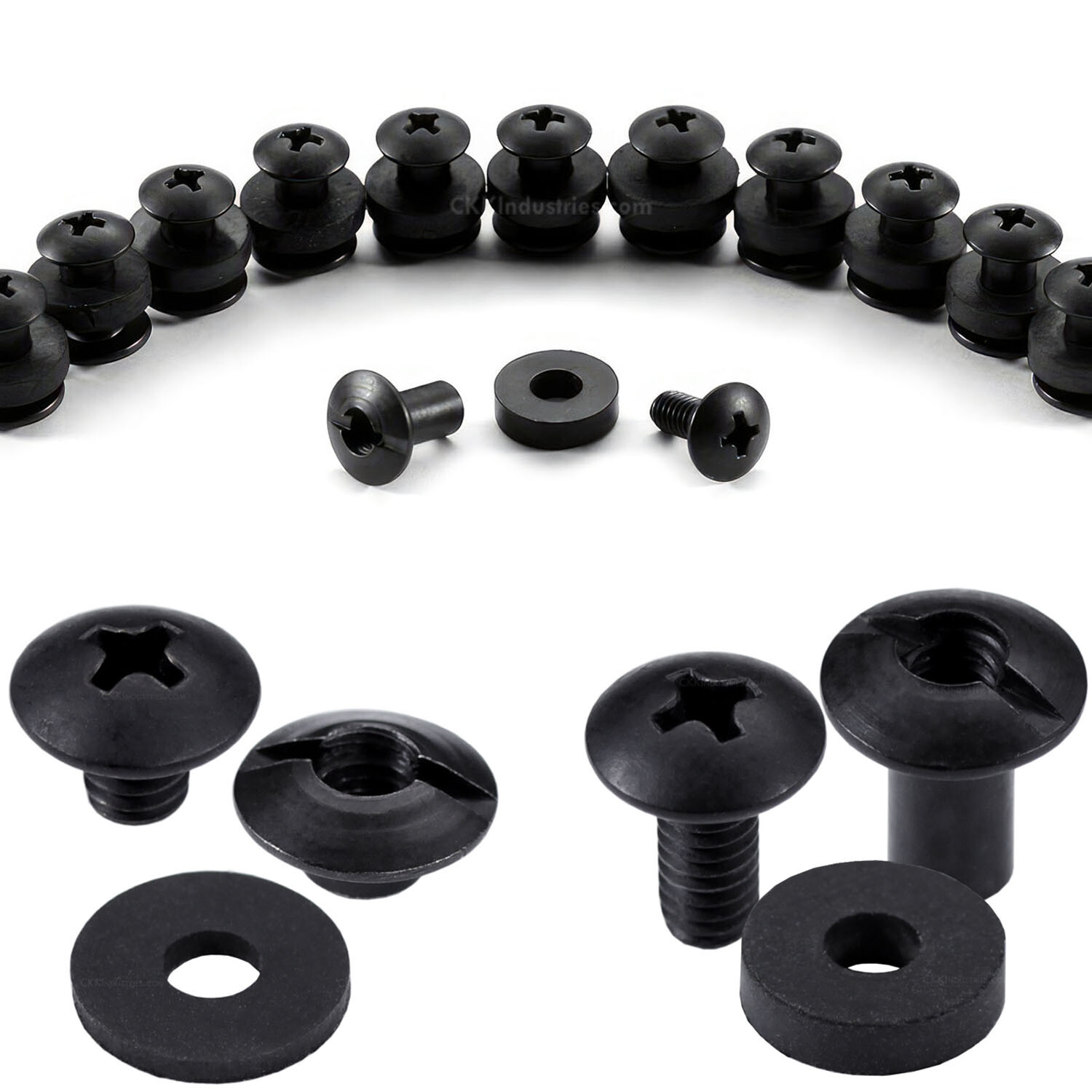 Black Chicago Screw Slotted Post Truss Head Assemblies – (1/4, 3/16, and 1/2 in)