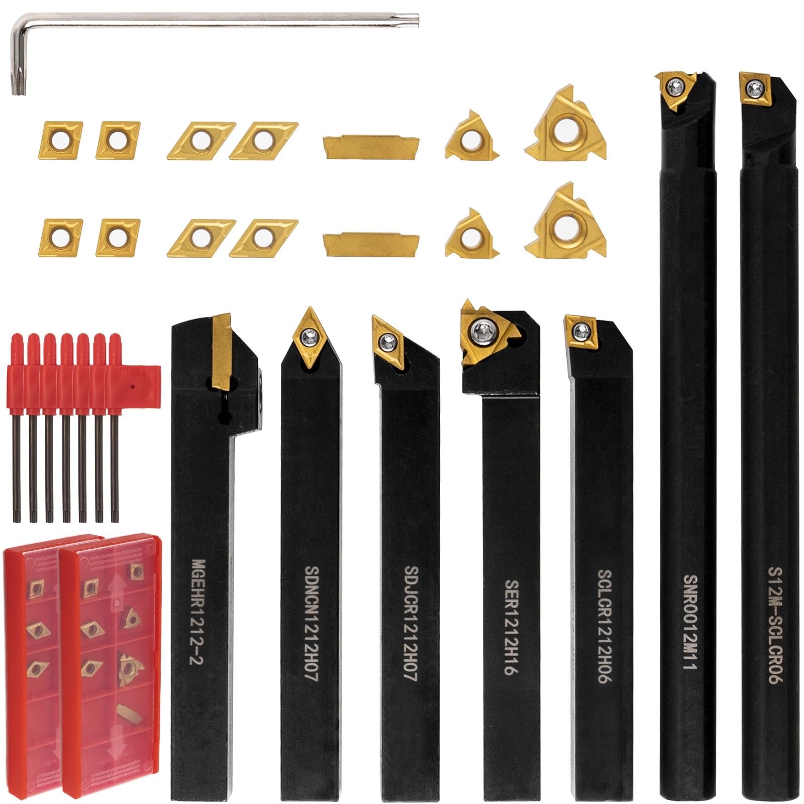 21 PCS Kit,Indexable Lathe Turning Tool,1/2″ 12mm Shank,7Pcs Metal Lathe Cutt…