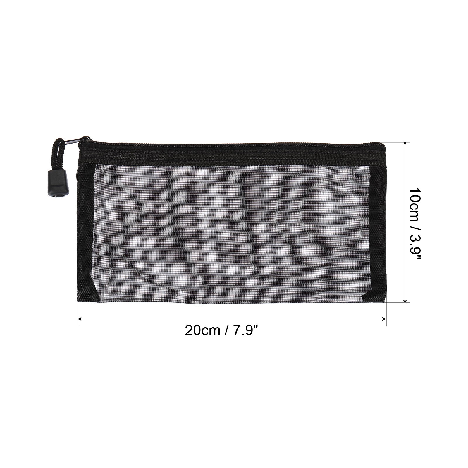 4Pcs, Mesh Zipper Bags A6 Travel Cases Nylon Makeup Pouches Black