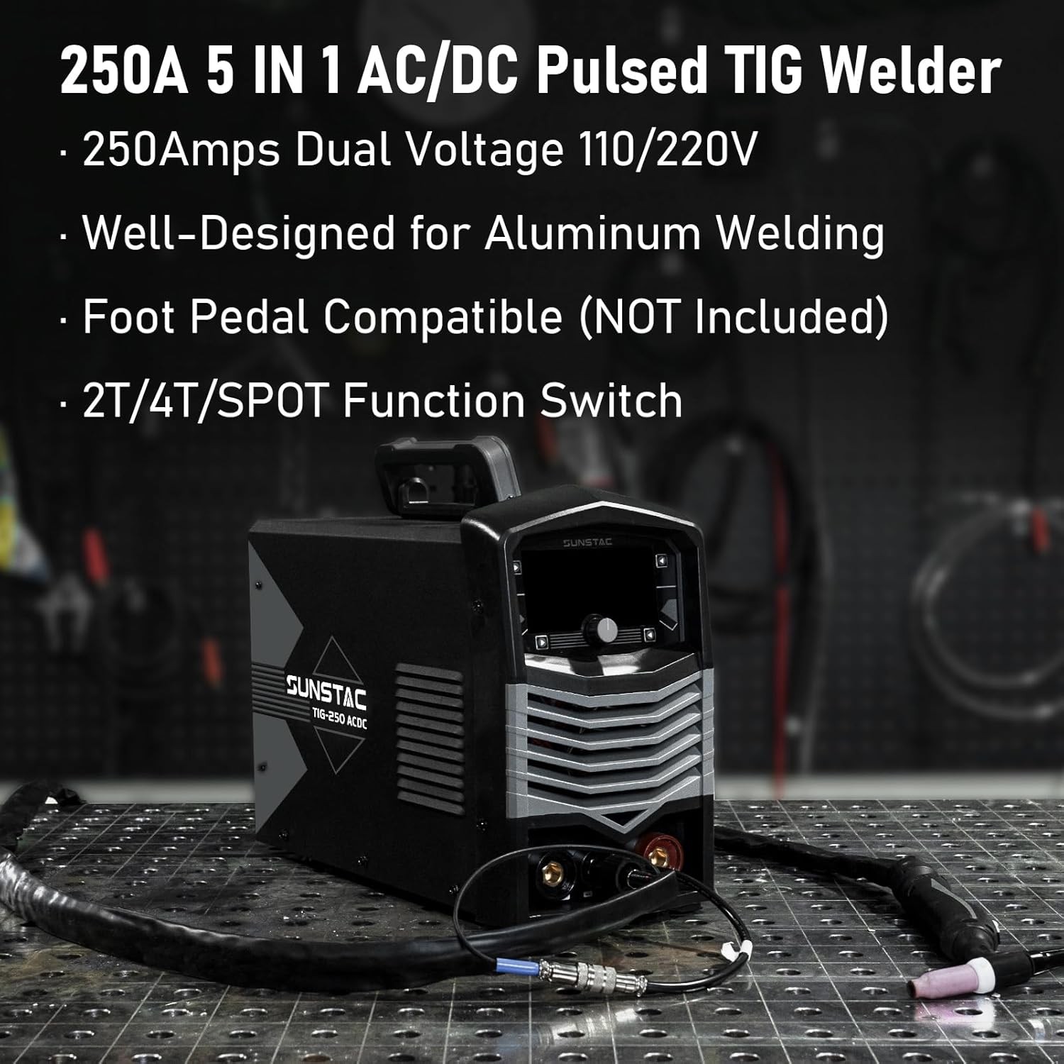 250A AC/DC Aluminum TIG Welder with Pulse DC TIG/AC TIG/Pulse TIG/SPOT TIG/Stick