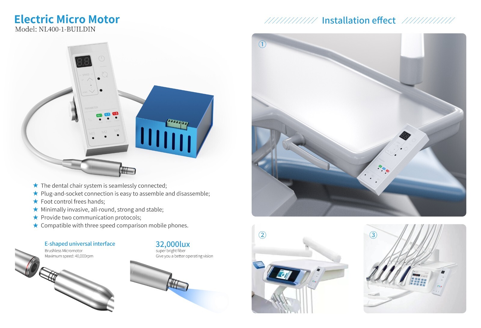 Dental Electric Micro Motor Brushless LED Handpiece Built-in 1:1 1:5 16:1 KZA