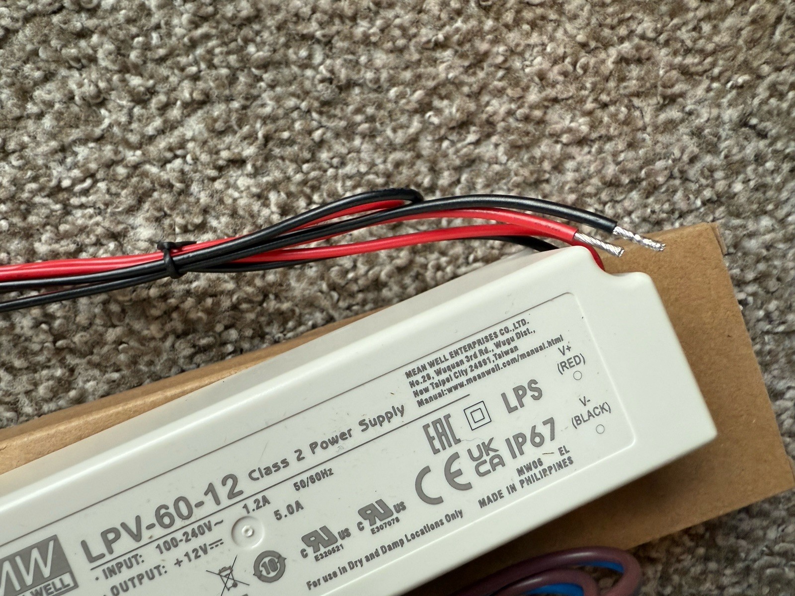 Mean Well Meanwell LPV-60-12 60W 12V 5A IP67 Class 2 Power Supply Driver NEW