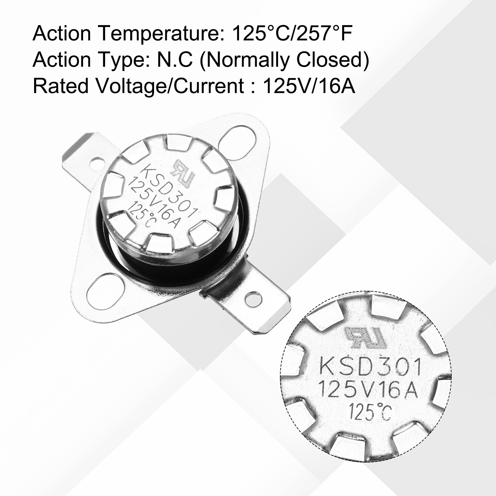 4 Pcs KSD301 Thermostat 125°C/257°F 16A NC Adjust Snap Disc Temperature Switch