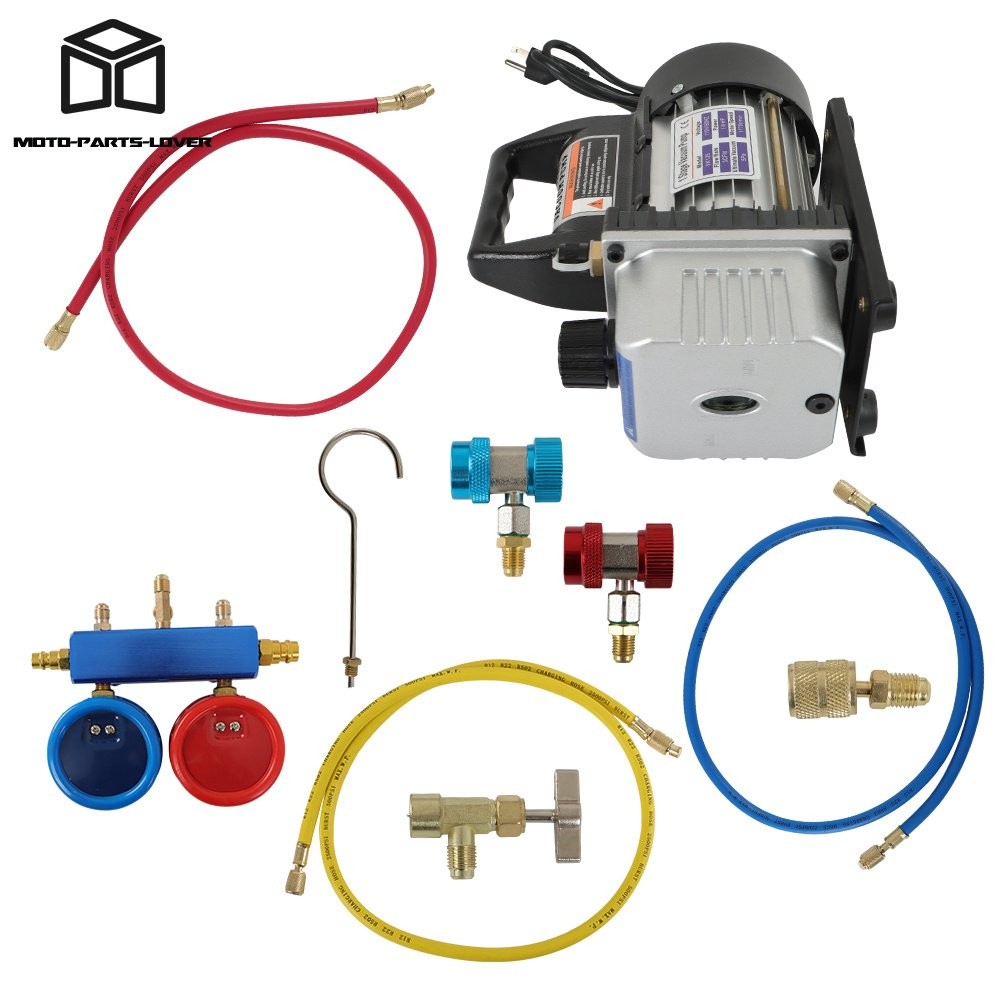 3 CFM 110V / 60HZ AC Manifold Gauge Set Air Vacuum Pump HVAC & R134A Kit