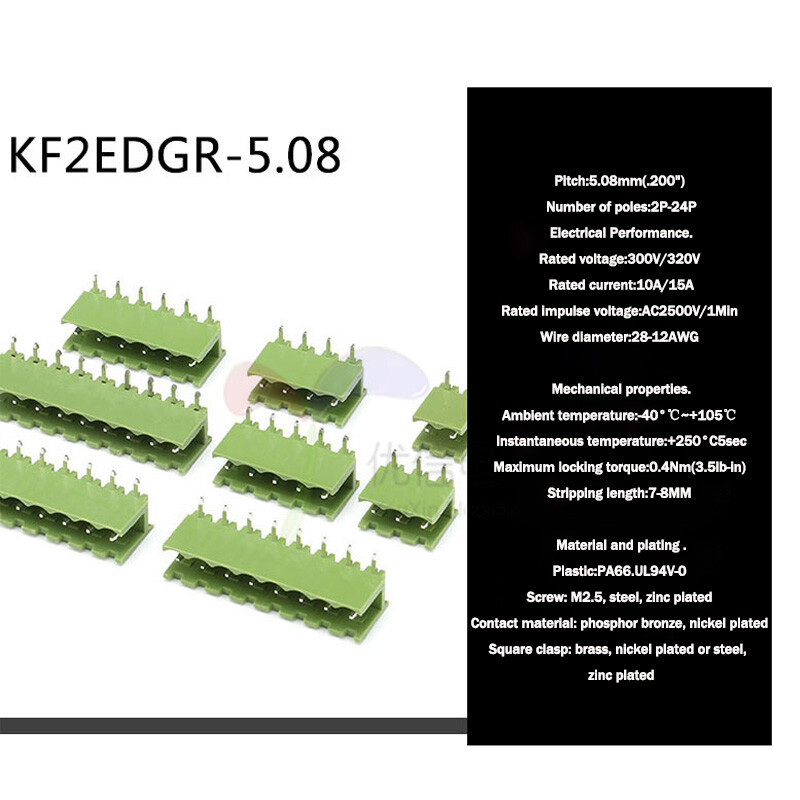 Green PCB Terminal Block Connector KF2EDGK 5.08mm Pitch 2/3/4/5/6/7/8/10/12 Pin