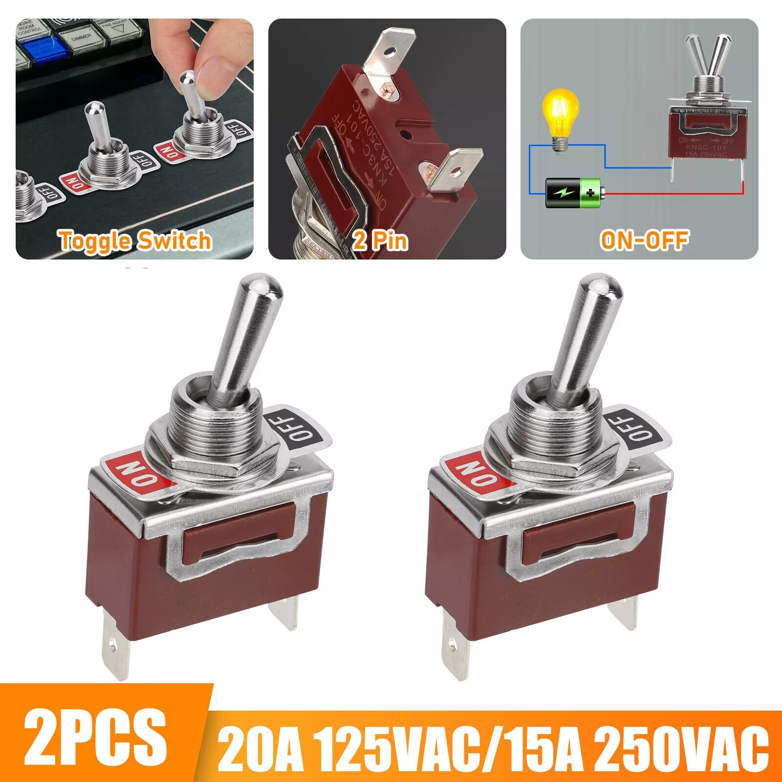 Toggle Switch 12V 30A Heavy Duty ON/Off 2Pin SPST Waterproof Toggle Switch 2Pack