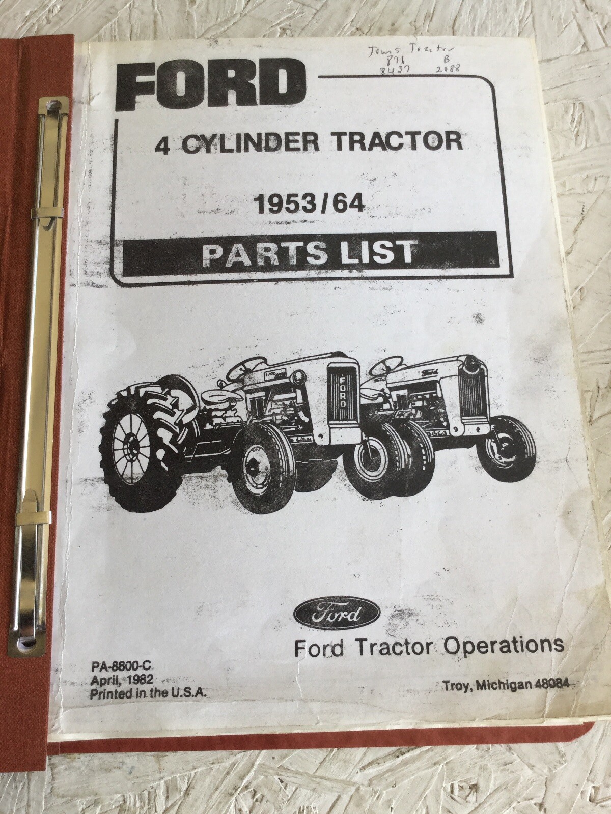 Ford 4 Cylinder 1953/64 Tractor Loader Parts Catalog Manual