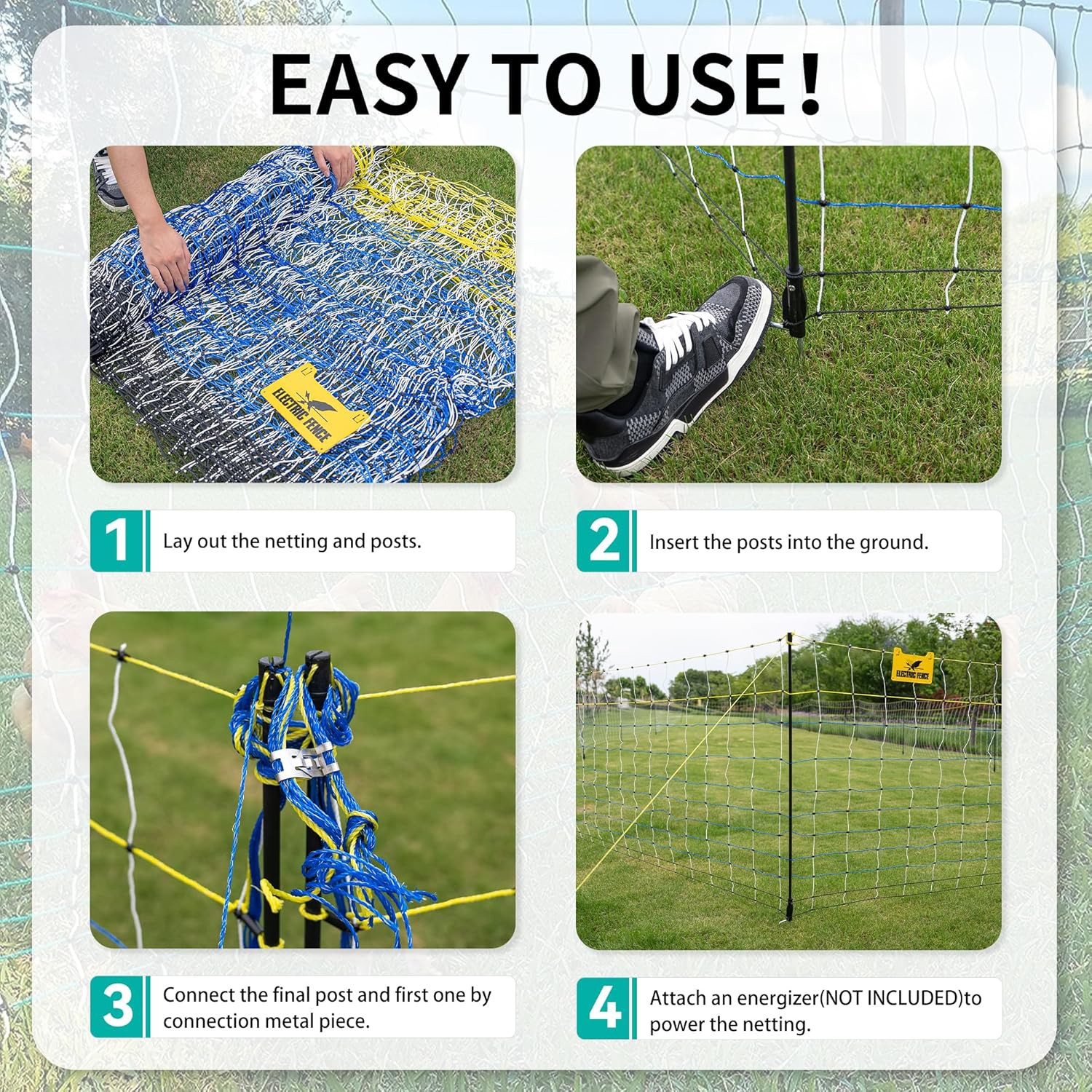 Portable Electric Netting Fence Kit Goats Fencing 35″H x 164’L with Posts Spikes
