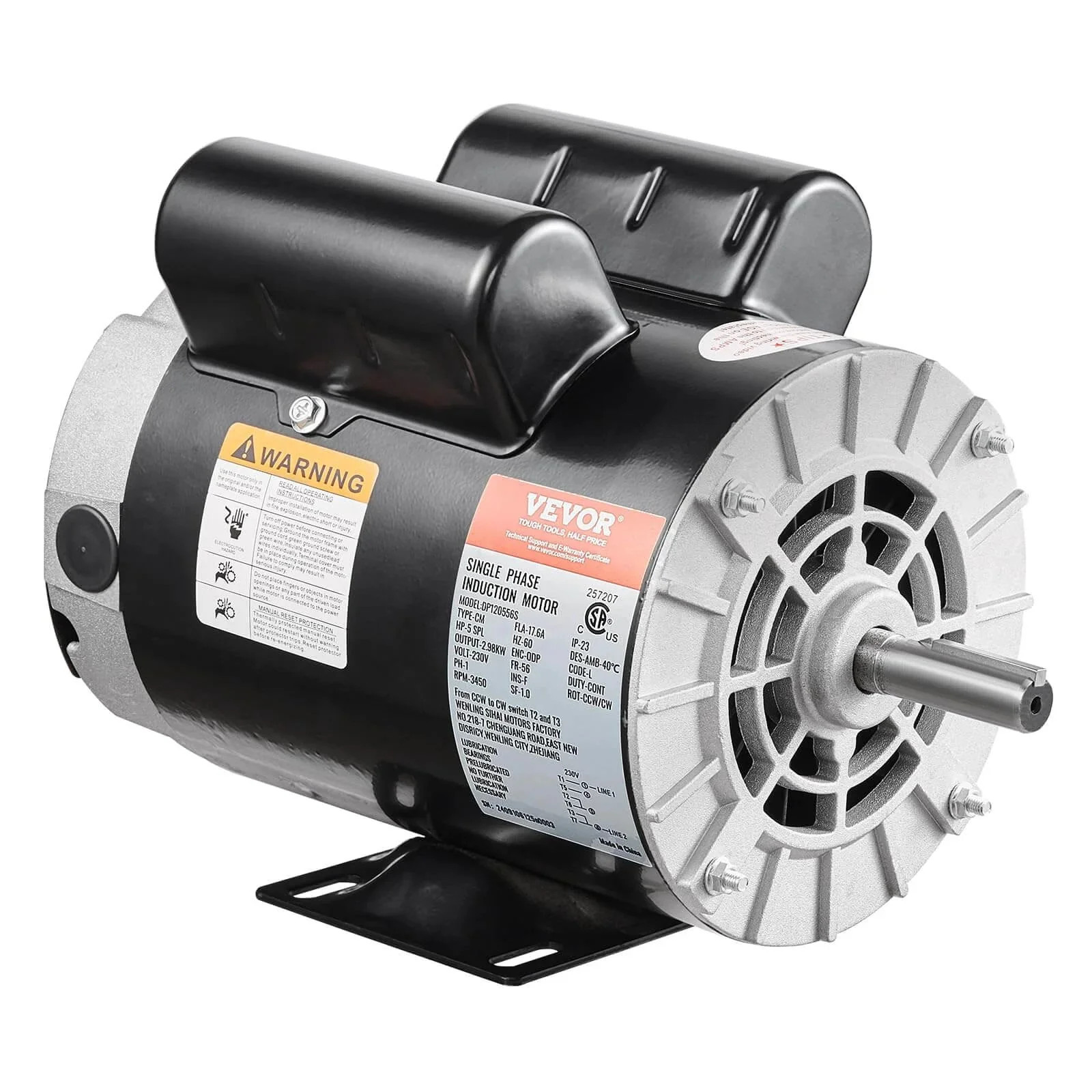 5HP SPL Air Compressor Electric Motor, 230V 17.6Amps, 56 Frame 3450RPM, 5/8″