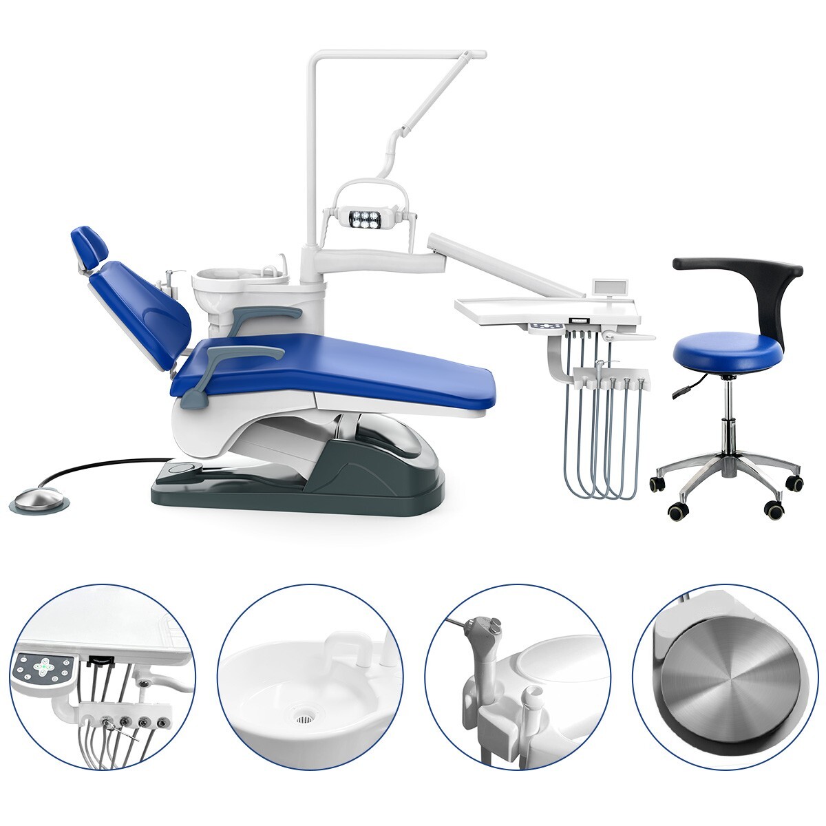 Dental Unit Chair Computer Controlled DC Motor PU Hard Leather+Stool TJ2688-A1
