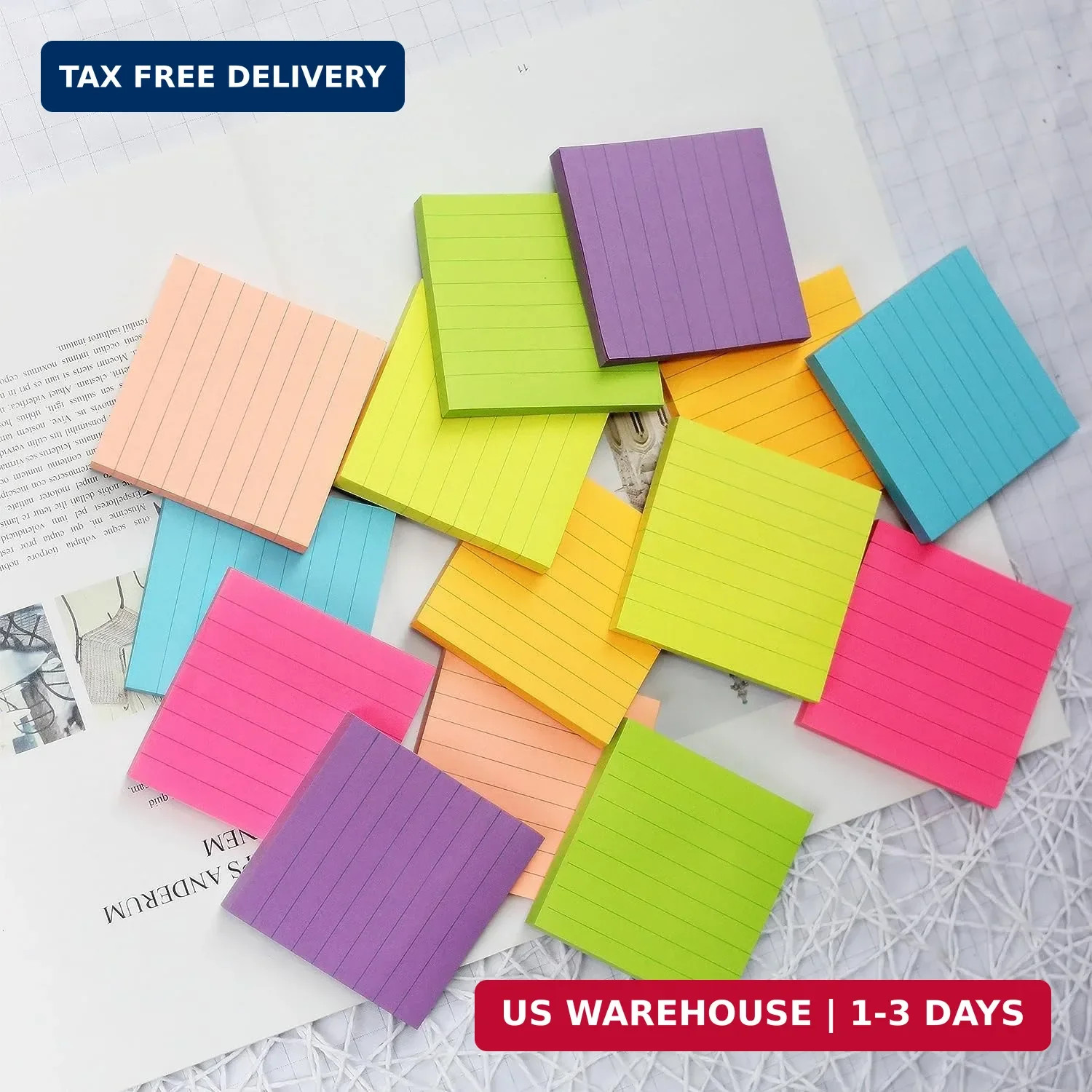 Early Buy 6 Bright Color Lined Sticky Notes Self-Stick Notes 3 in x 3 in, 100 Sh