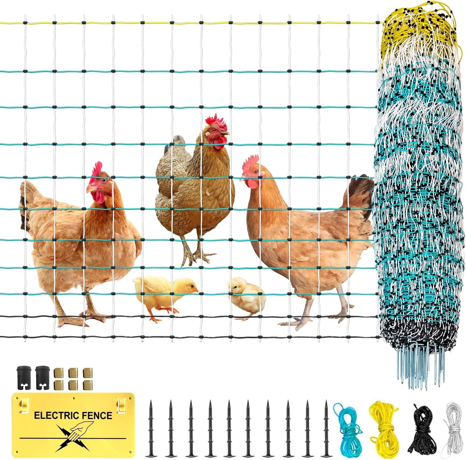 47.5″Hx168’L Portable Electric Poultry Netting Ideal for Farms, Ranches&Gardens