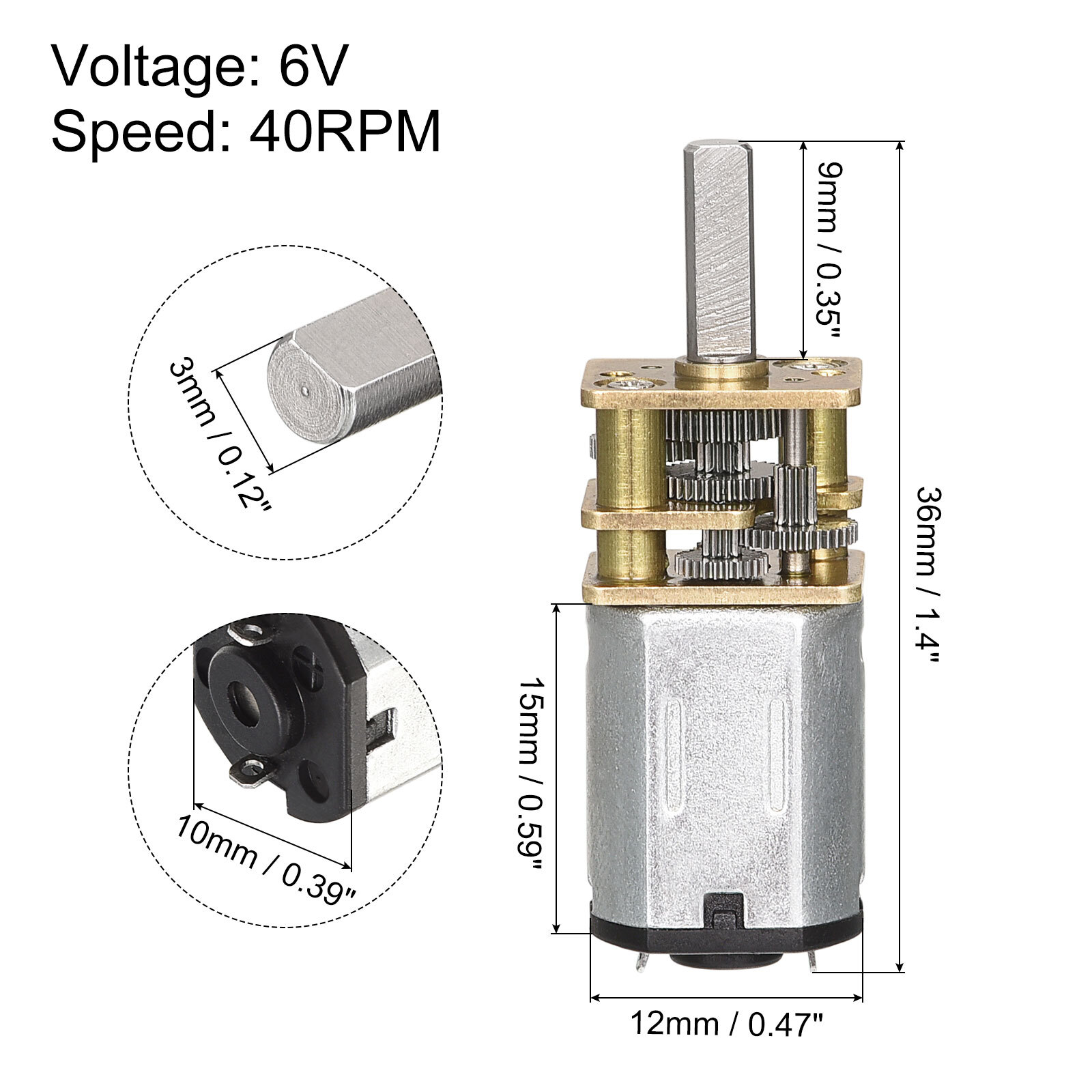 2 Packs DC 6V 40RPM Micro Speed Reduction Gear Motor, with Full Metal Gearbox