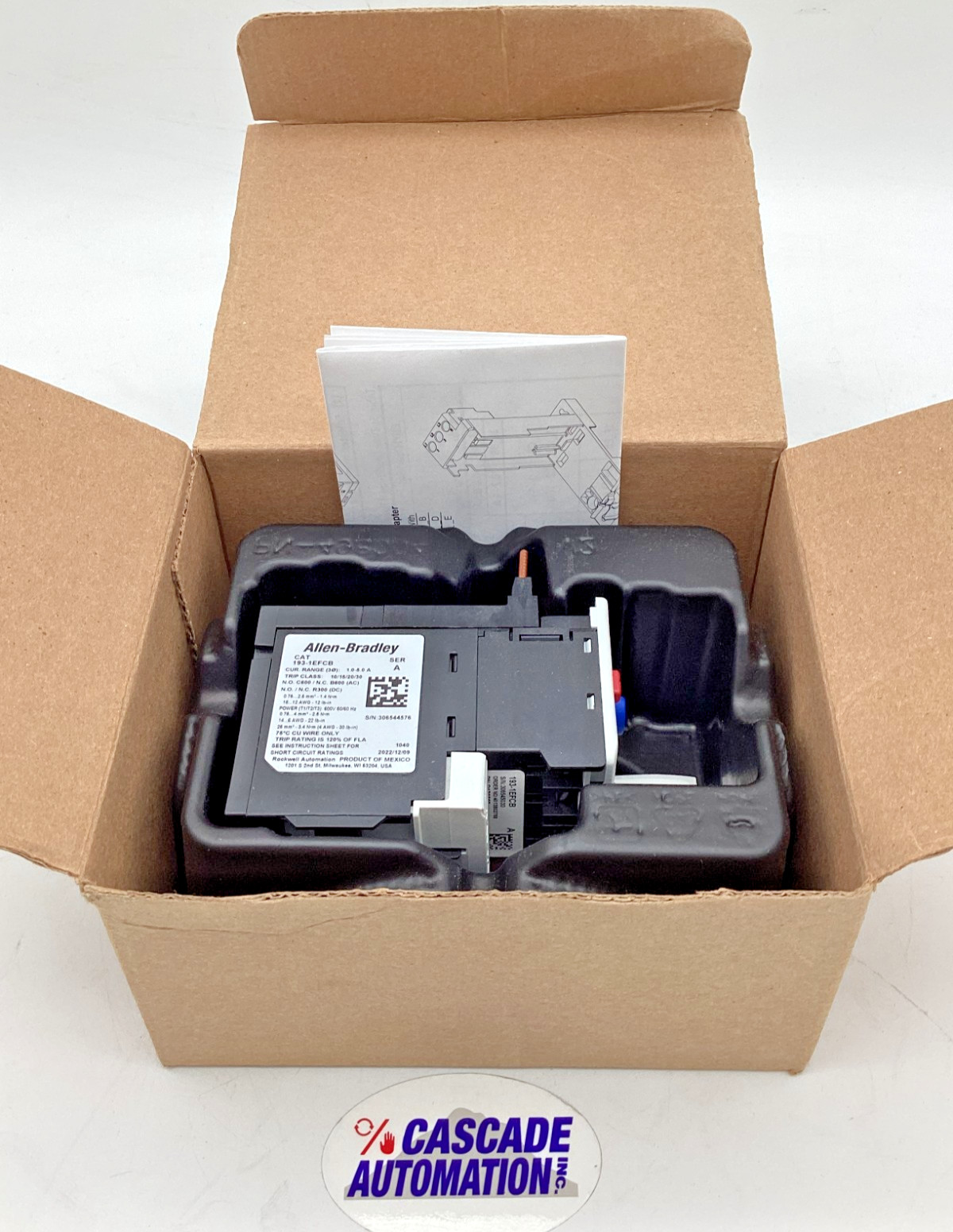 ALLEN-BRADLEY 193-1EFCB E100 OVERLOAD RELAY 1-5A SERIES A DIRECT MOUNT (NOB)