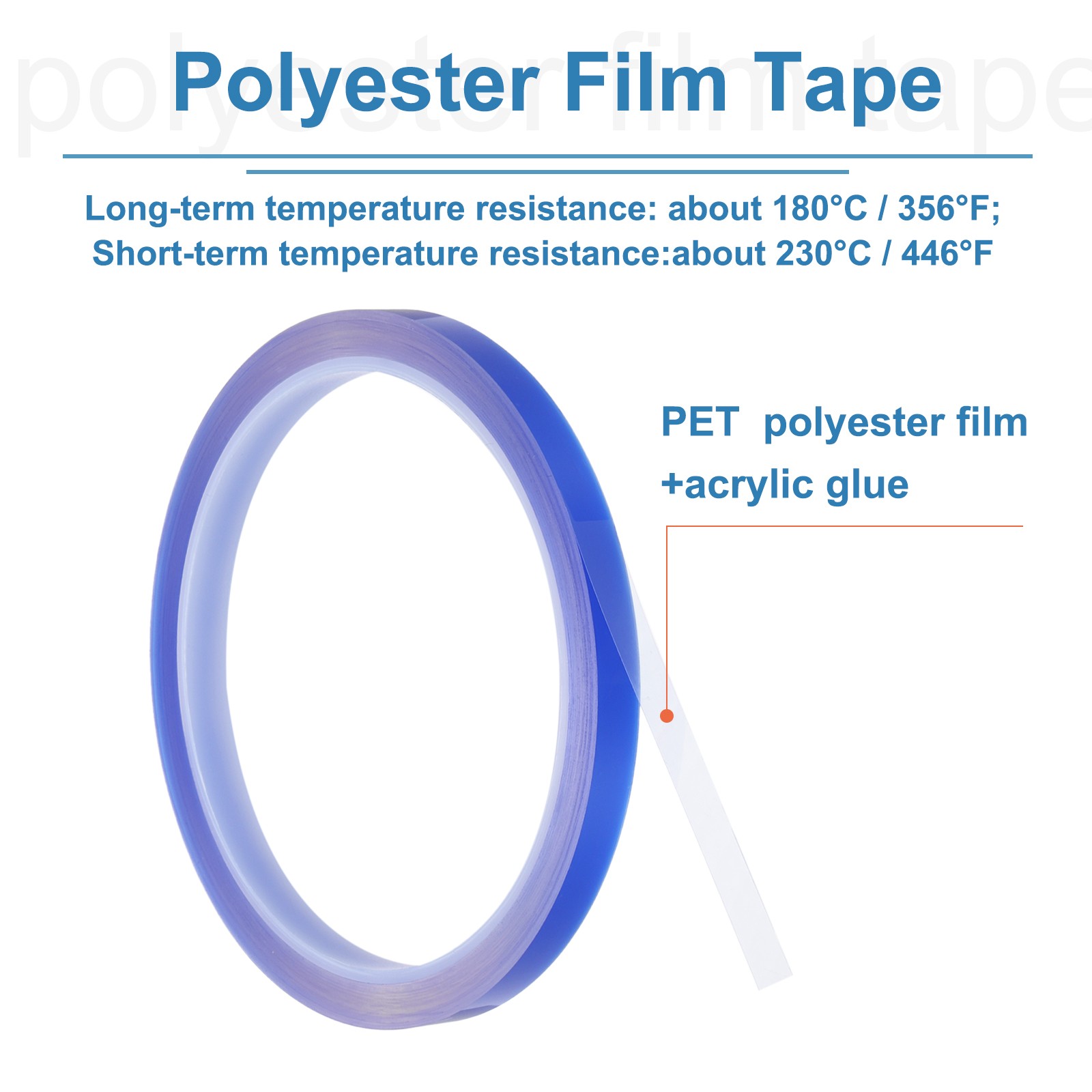 4 Rolls Blue 0.2 Inch x 36 Yards PET Film Electrical Tape 6mm x 33m