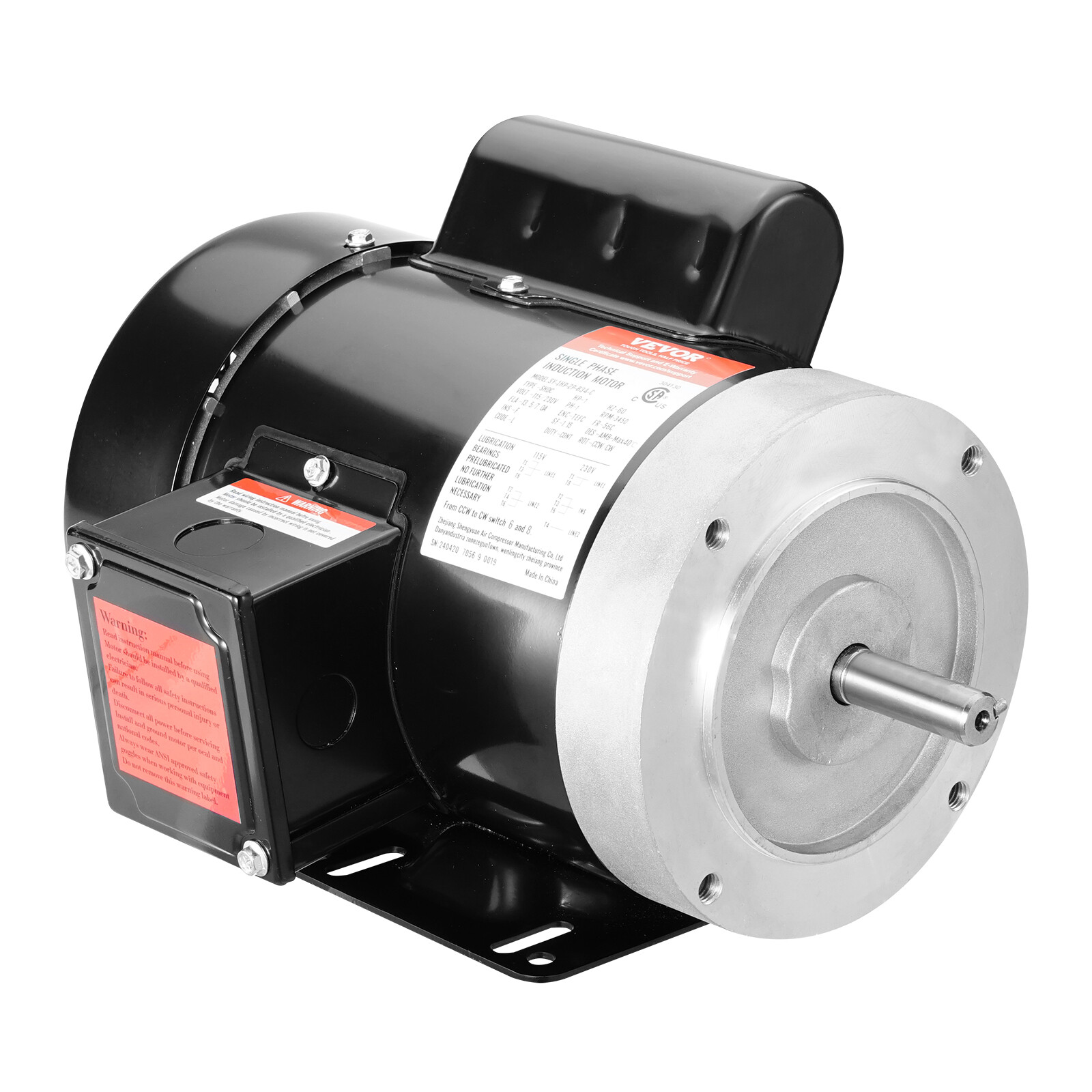 VEVOR 1HP Electric Motor 3450RPM 56C Frame 1 Phase 5/8″ Keyed Shaft 115V/230V