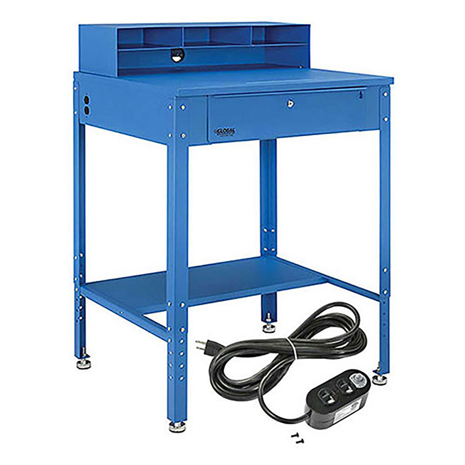 34-1/2″W x 30″D x 38″H Shop Desk with Pigeonhole Riser Electrical Outlets Flat