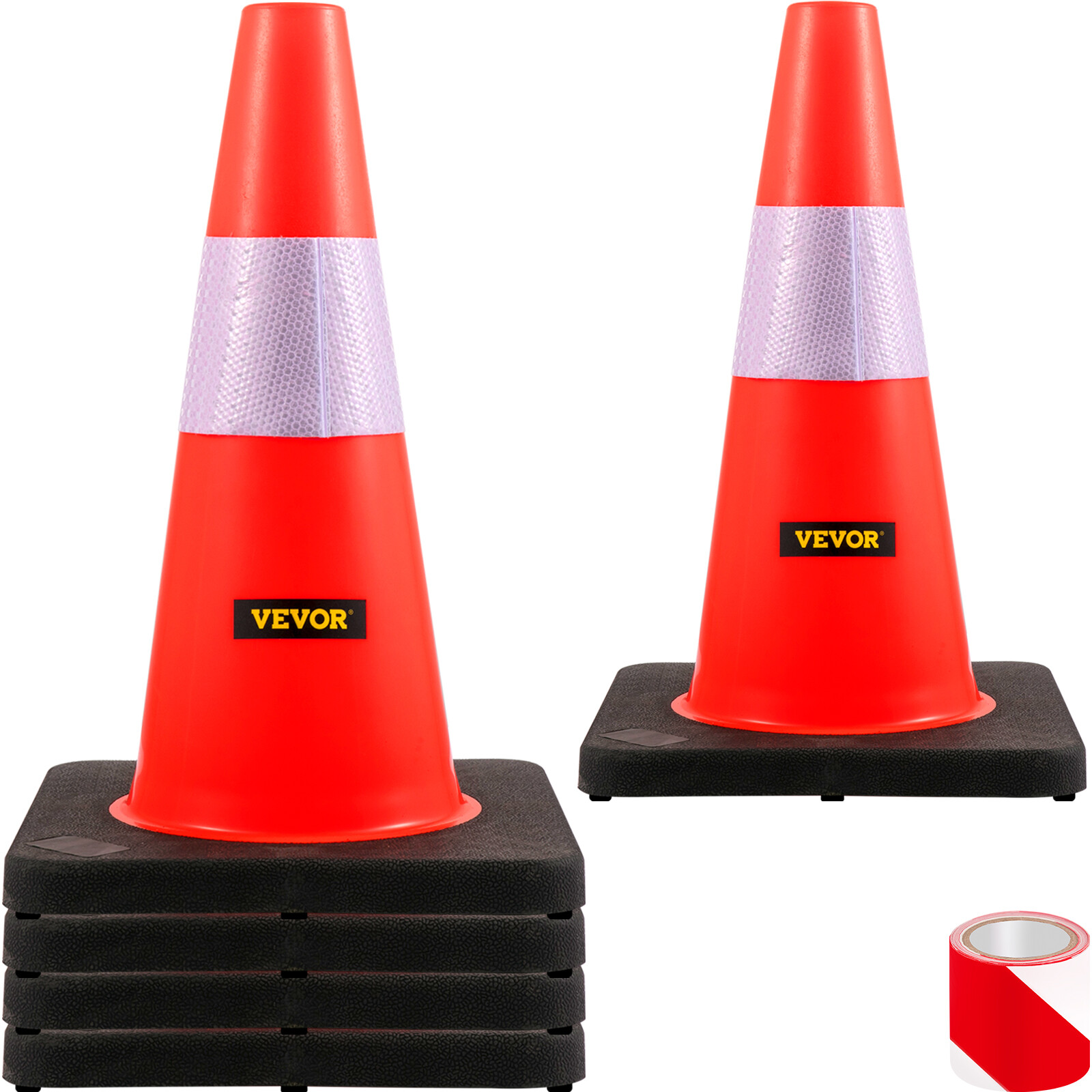 VEVOR 5 PCS Safety Cones Traffic Cones 18″ Orange Reflective Collars Road Cones