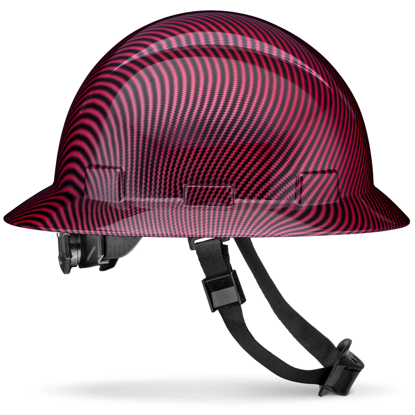 Full Brim Hard Hat Red & Black Graphite Design Gloss Finish, Red Carbon, Fiber