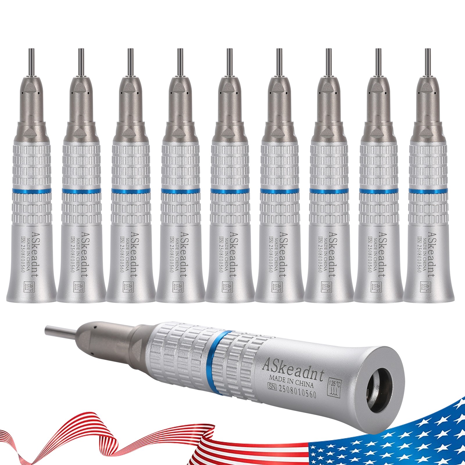 10 Pcs ASkeadnt Dental Low Speed Straight Nose Cone Handpiece For HP Burs 2.35mm