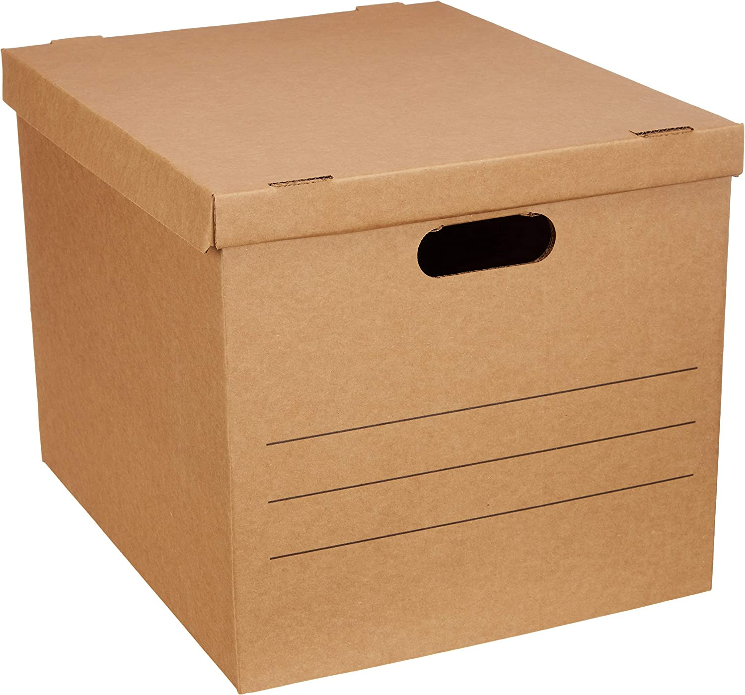 Moving Boxes with Handles and Lids, 19 X 14.5 X 15.5 In, Brown, 10-Pack, Medium