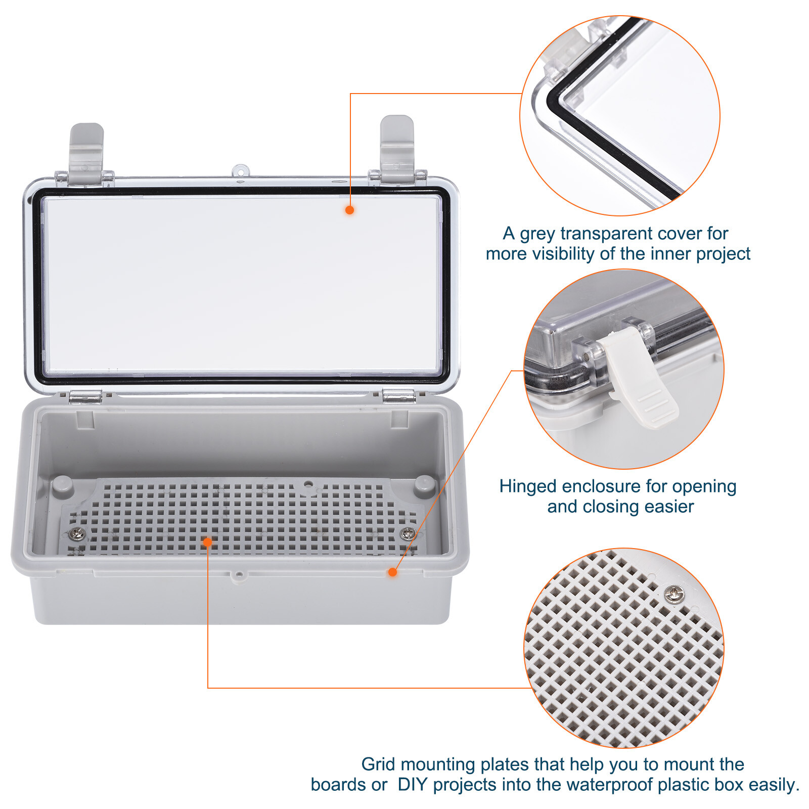 Junction Box Electrical Enclosure IP67 Waterproof ABS Plastic Hinged Cover 7.9″