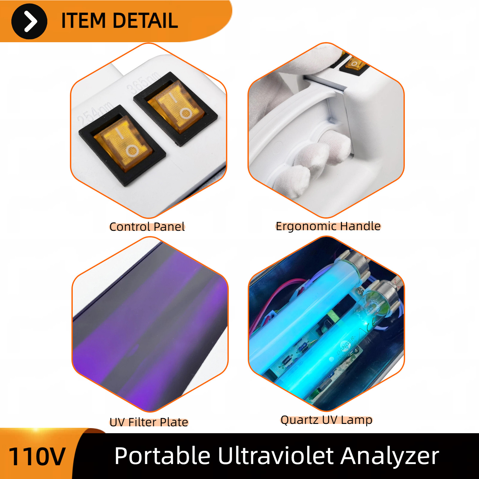 Portable UV Analyzer Lamp 110V 60Hz Dual Wavelength (254nm/365nm) for Lab Use