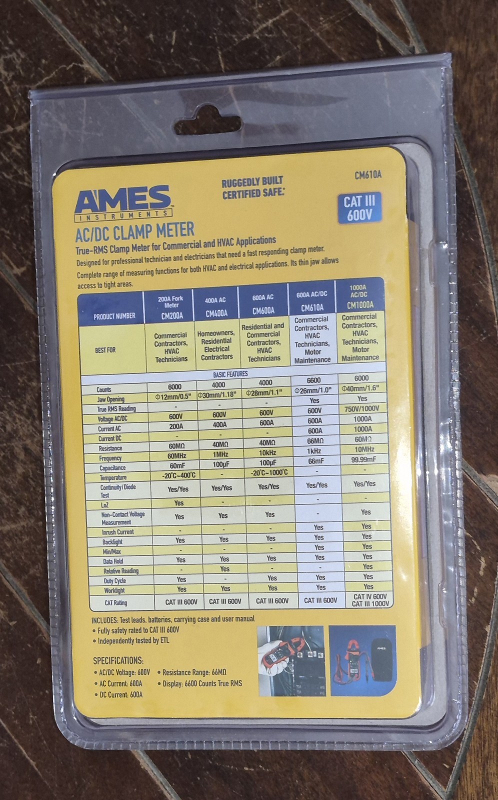 Ames Instruments AC/DC Clamp Meter (Cat III 600V) ~ Model #64015