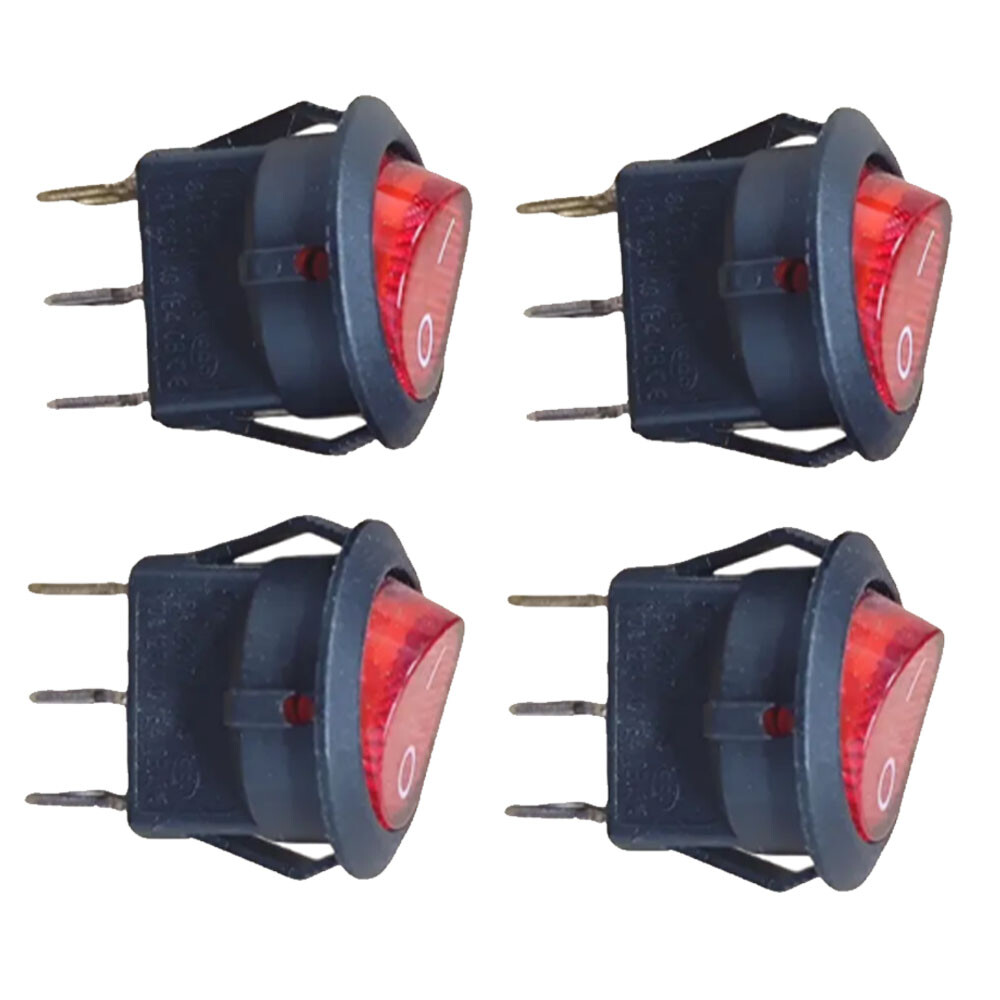 4/8/12x For SPST 3Pin ON/OFF Round Rocker Switch With Red Neon Lamp 10A 125VAC