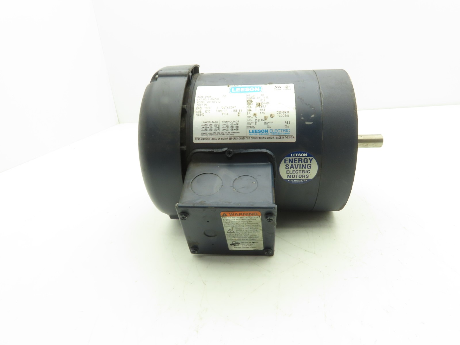 Leeson C6T17FC1G AC Motor 3/4Hp 1725RPM 208-230/460 3Ph 56C TEFC