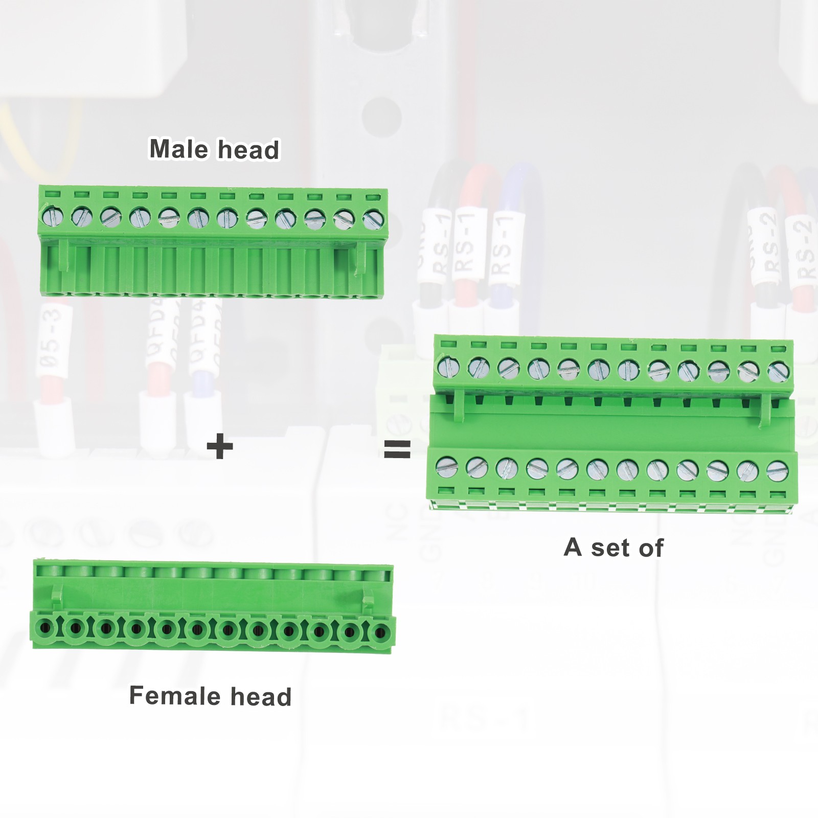 12 Pin 5mm 0.2 Inch Pitch PCB Mount Screw Terminal Male Female, Green
