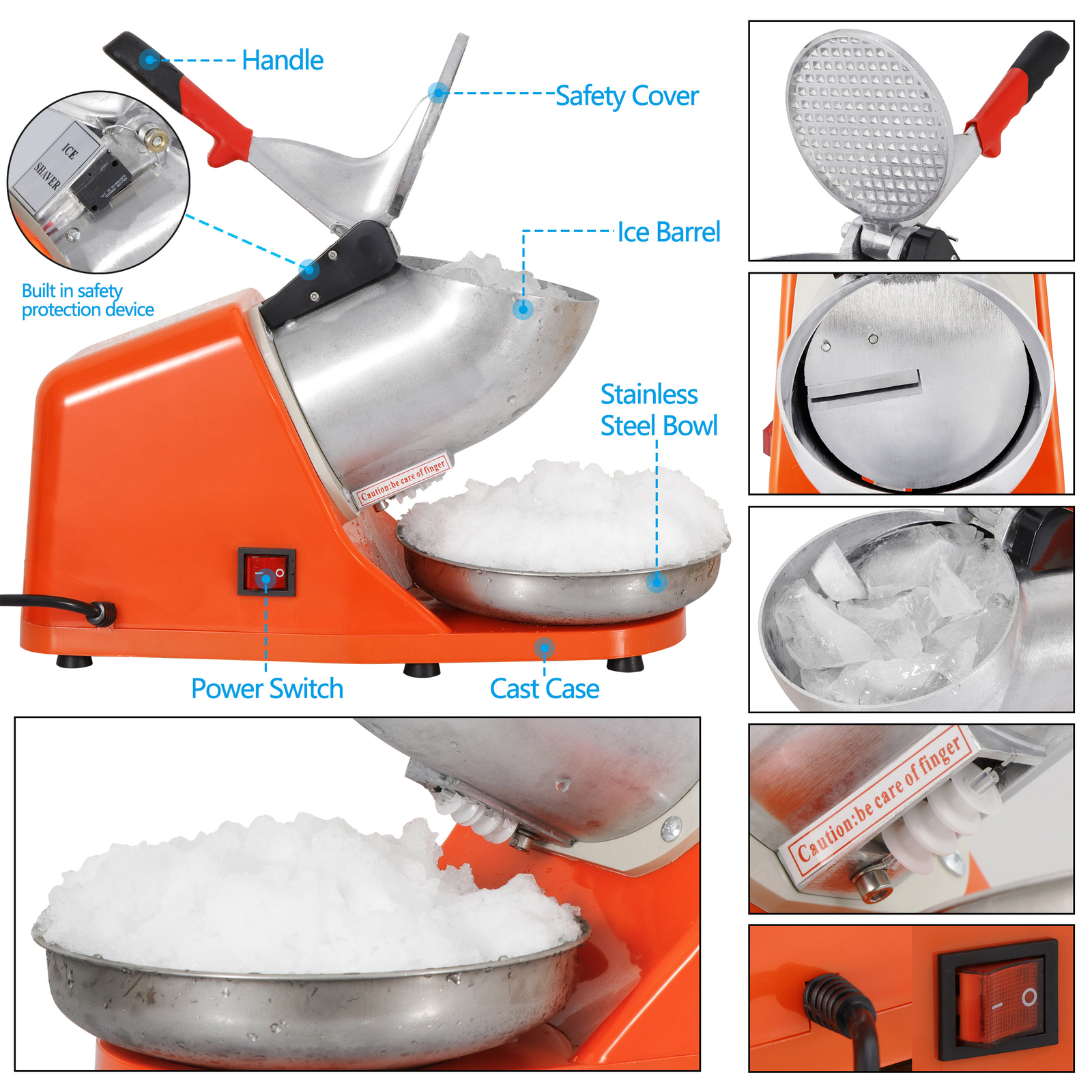 300W Electric Ice Crusher Machine Shaver Shaved Icee Snow Cone Maker 143 lbs New