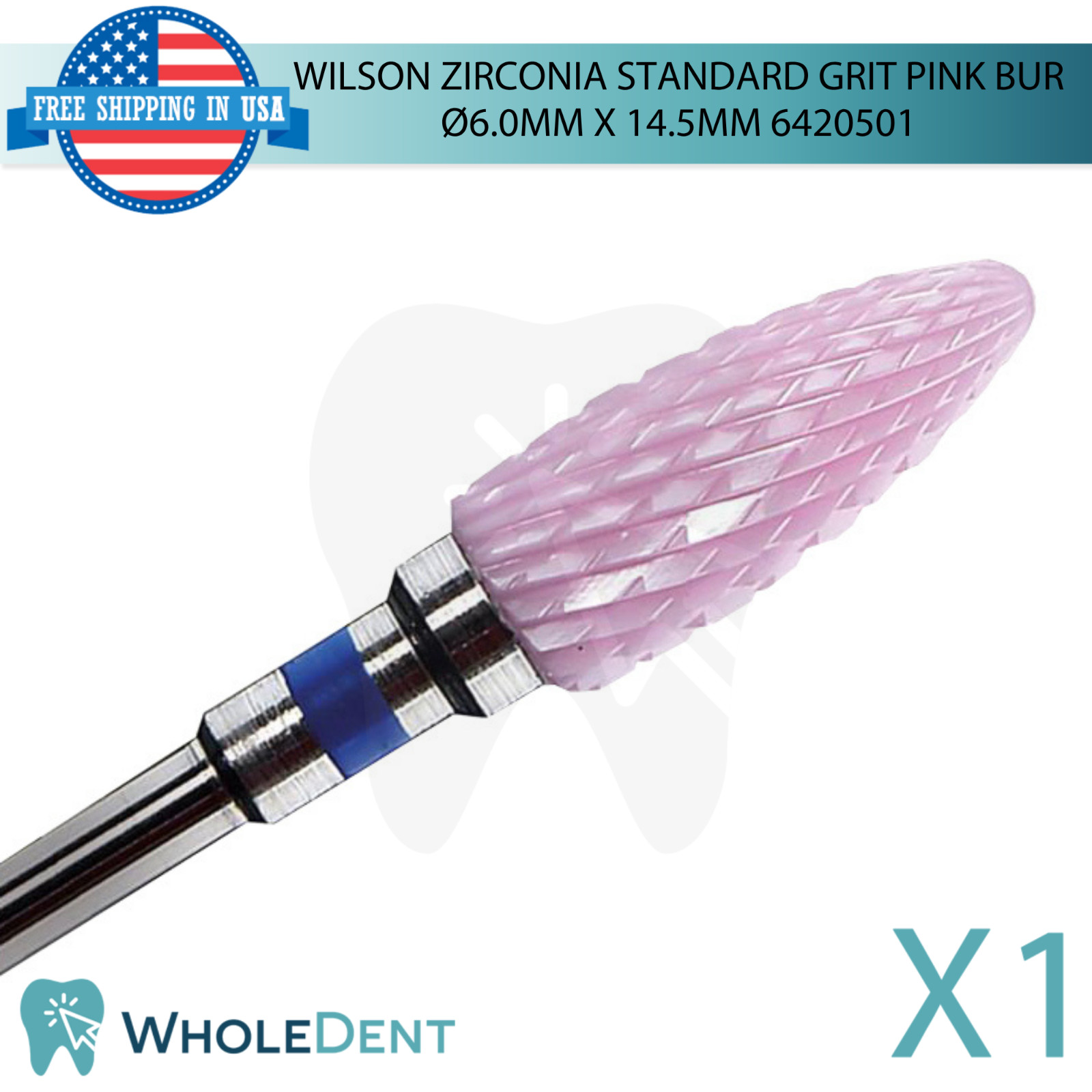 Cross Cut Standard Zirconia Pink Bur Ø6.0mmx14.5mm 6420501 Dental Lab