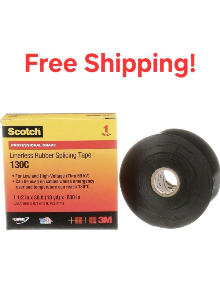 10 rolls of black Scotch® Linerless Rubber Splicing Tape 130C, 1-1/2 in x 30 ft