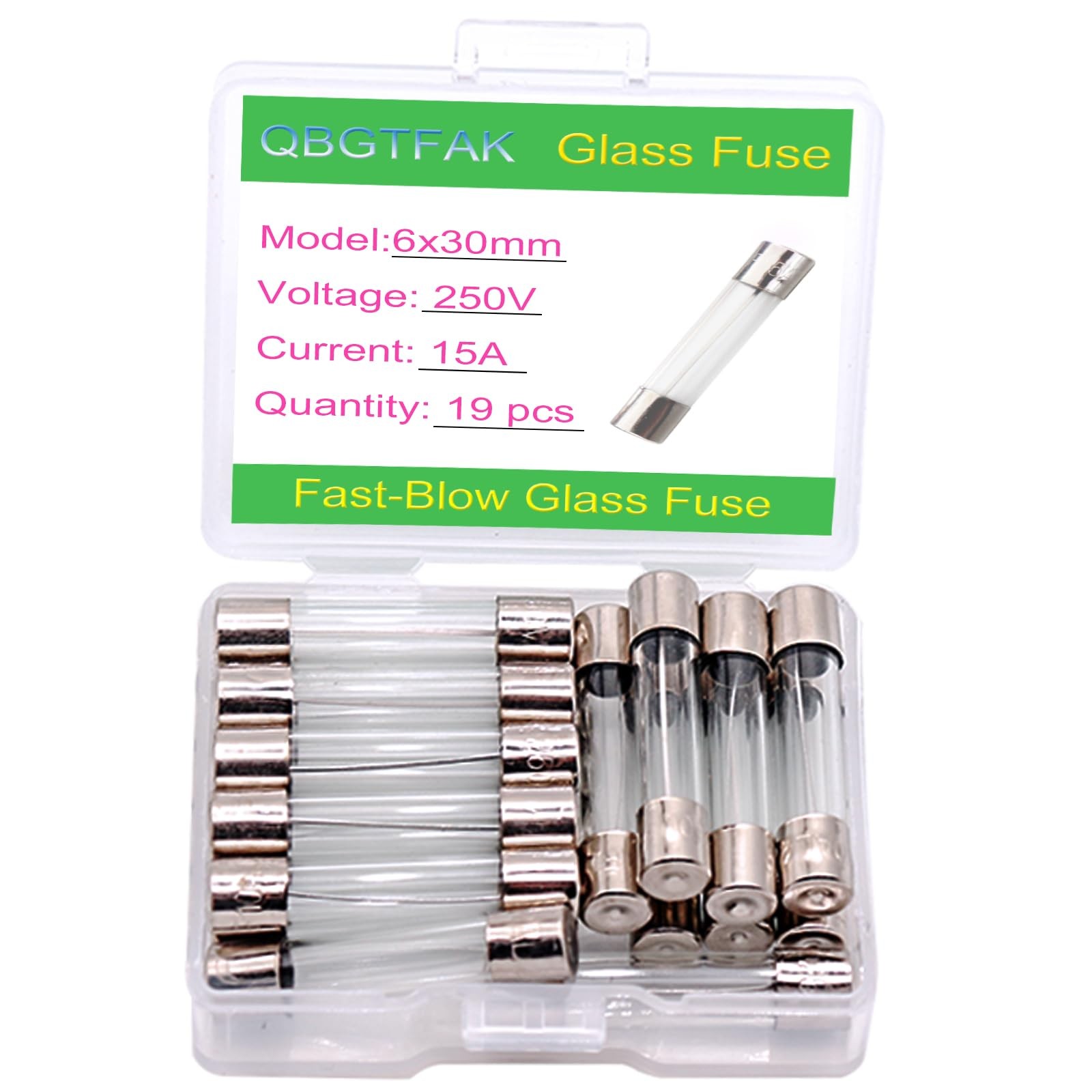 QBGTFAK 19 Pcs 6x30mm 15 A 15 amp 250 V 0.24×1.18 Inch Volt F15AL250V 15a