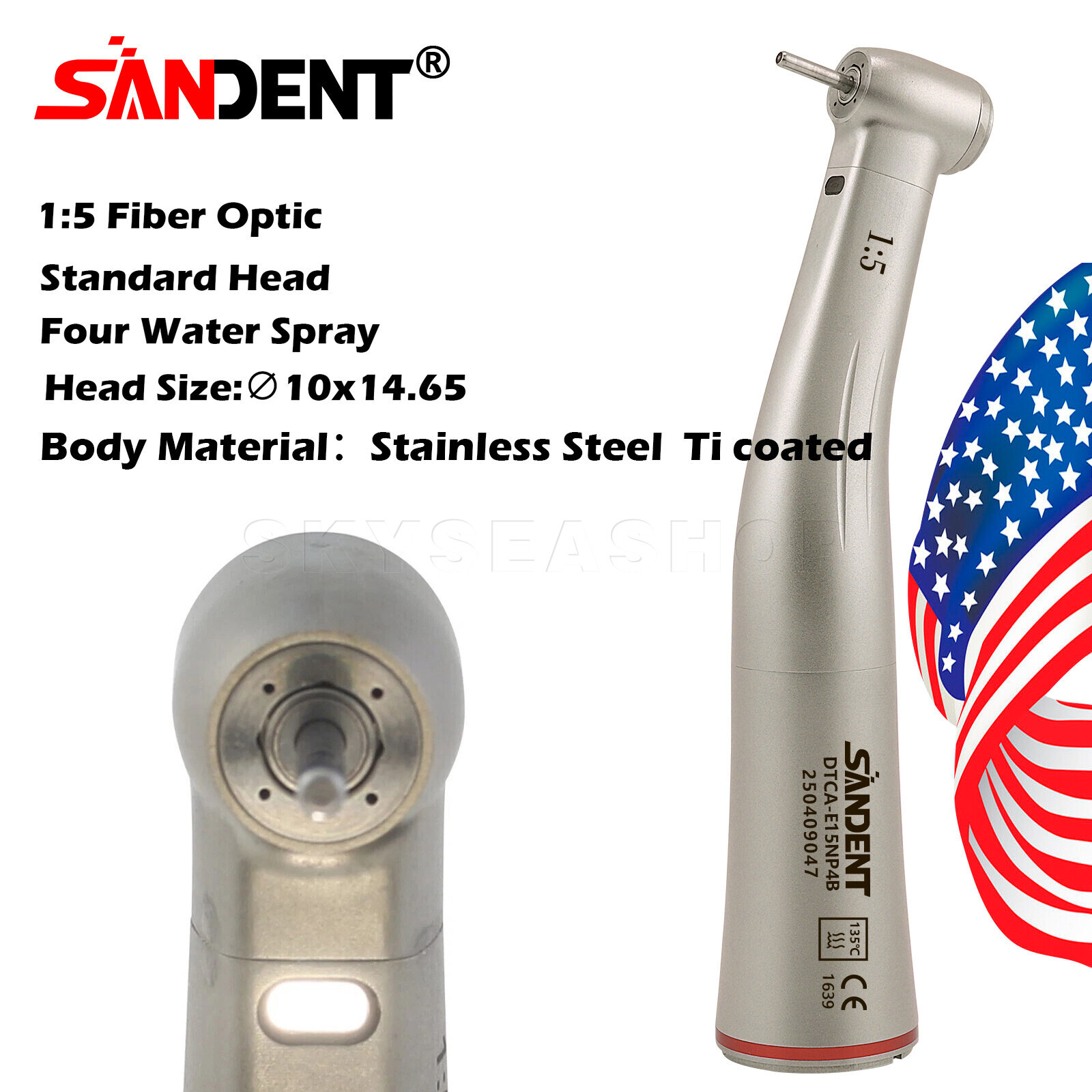 Dental 1:5 LED Fiber Optic Contra Angle Handpiece / No LED NSK Style